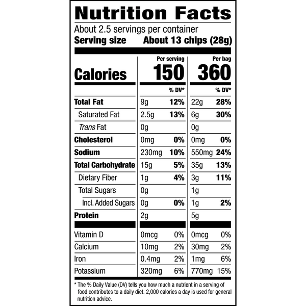 Herr's GameDay Flavors Loaded Queso Potato Chips 2.375oz bag nutrition