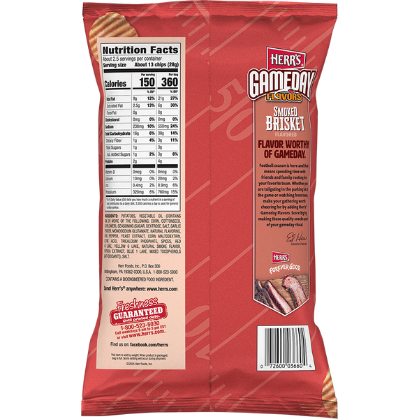 Herr's GameDay Flavors Smoked Brisket Potato Chips 2.375oz bag back