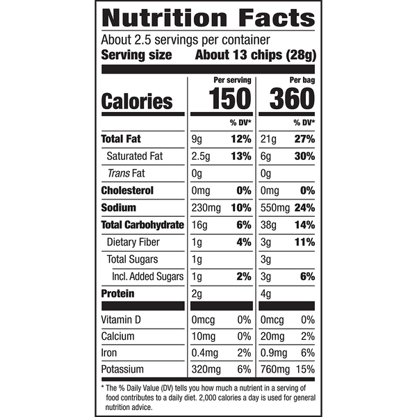 Herr's GameDay Flavors Smoked Brisket Potato Chips 2.375oz bag nutrition
