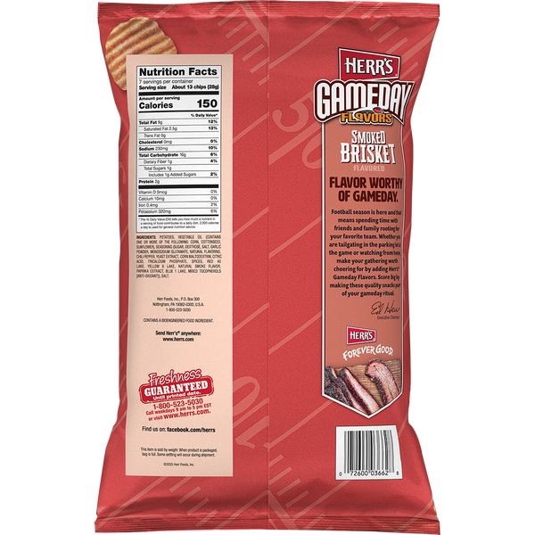 Herr's GameDay Flavors Smoked Brisket Potato Chips 7oz bag back