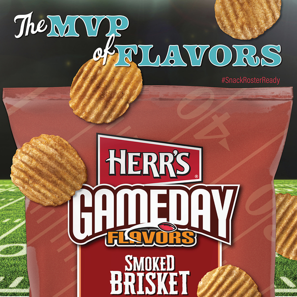 Herr's GameDay Flavors Smoked Brisket Potato Chips 7oz bag flavors