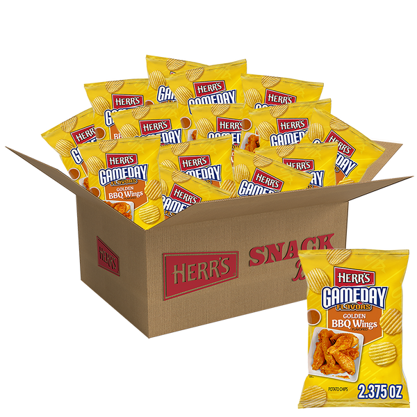 Herr's Gameday Flavors Golden BBQ Wings Potato Chips 2.375oz bag 12ct case
