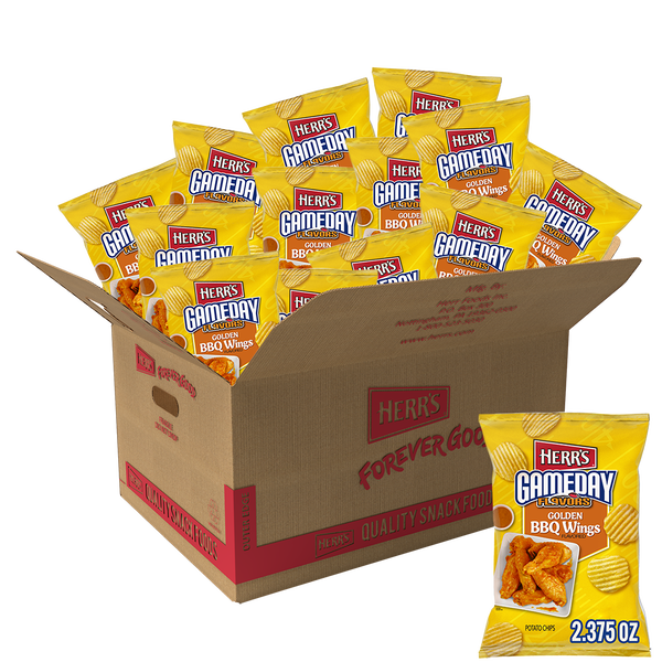 Herr's Gameday Flavors Golden BBQ Wings Potato Chips 2.375oz bag 24ct case
