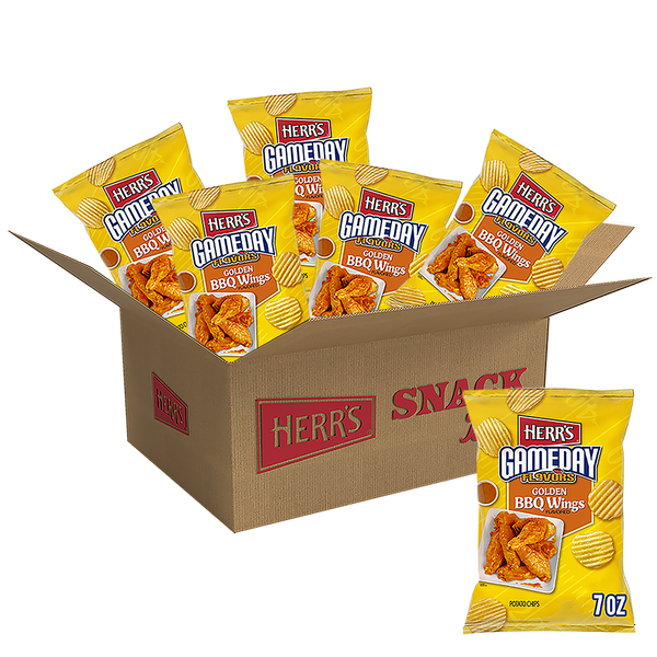 Herr's Gameday Flavors Golden BBQ Wings Potato Chips 7oz bag 6ct case