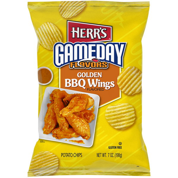 Herr's Gameday Flavors Golden BBQ Wings Potato Chips 7oz bag