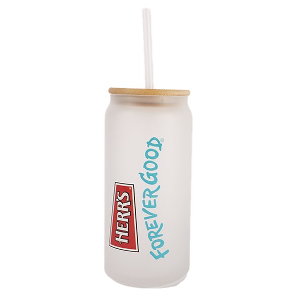 Herr's 20oz Glass w/ Straw - White
