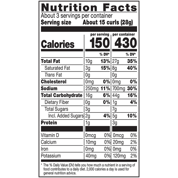 Herr's Honey Cheese Curls 2.75oz. bag nutrition