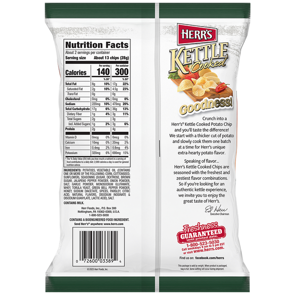 Herr's Honey Jalapeno Kettle Cooked Chips 2.125oz bag back