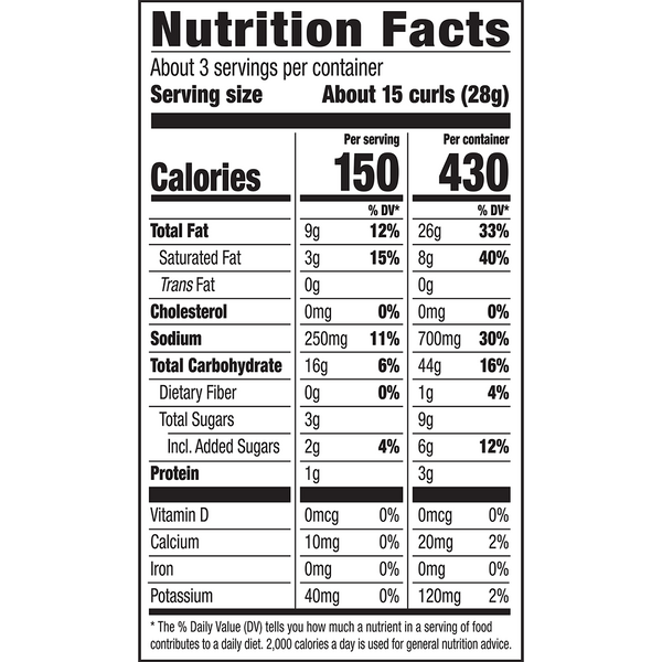 Herr's Hot N Honey Cheese Curls 2.75oz bag nutrition