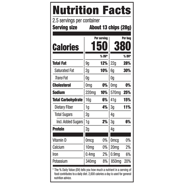 Herr's Ketchup Chips 2.5oz bag nutrition