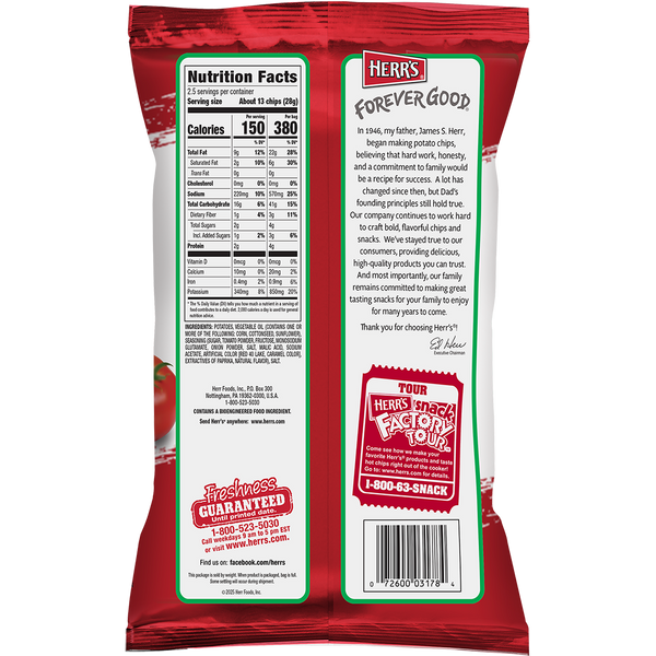 Herr's Ketchup Chips 2.5oz bag back