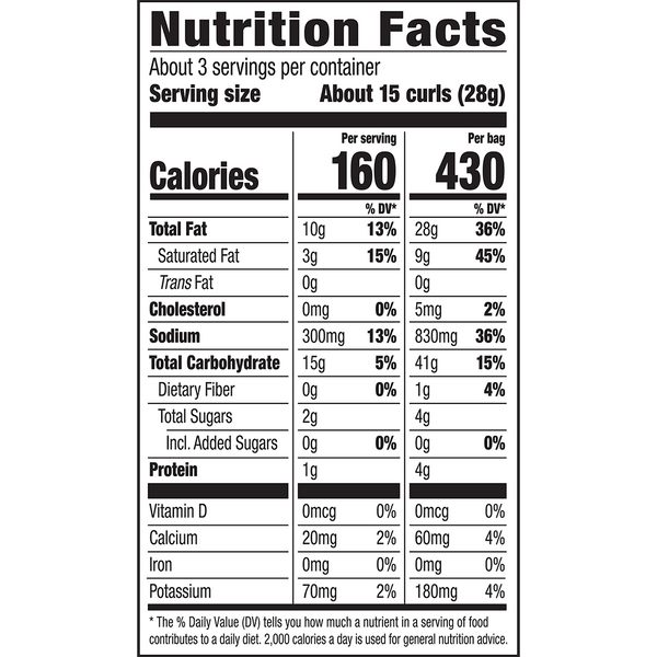 Herr's Mac 'N Cheese Curls 2.75oz bag nutrition