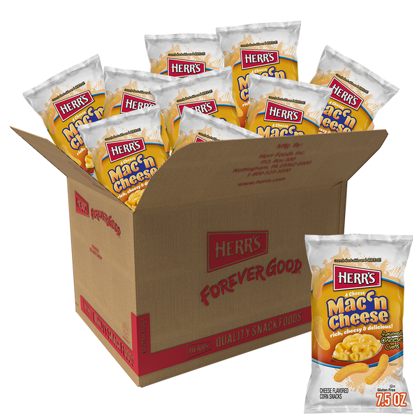 Herr's Mac 'N Cheese Curls 7.5oz bag 12ct case
