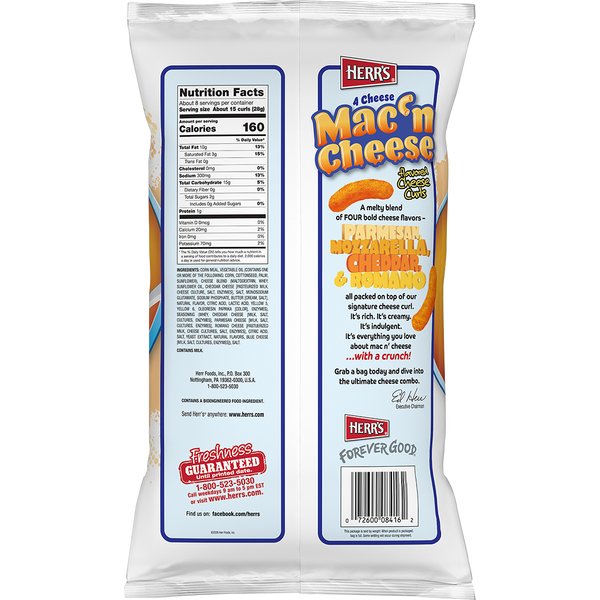 Herr's Mac 'N Cheese Curls 7.5oz bag back