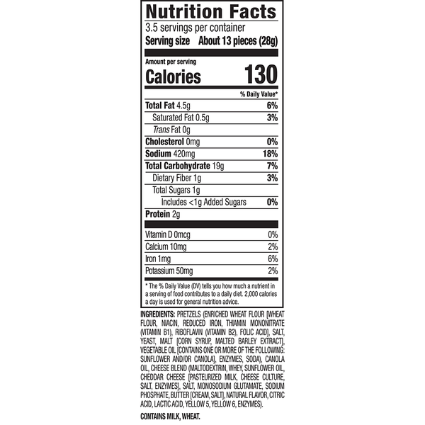 Herr's Cheddar Cheese Flavored Mini Pub Style Pretzels 3.5 Oz. Nutrition