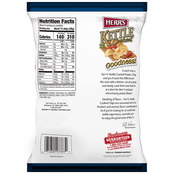 Herr's Original Kettle Cooked Chips 2.125oz bag back