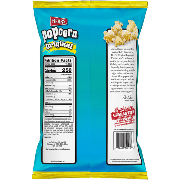 Herr's Original Popcorn 1.5oz bag back