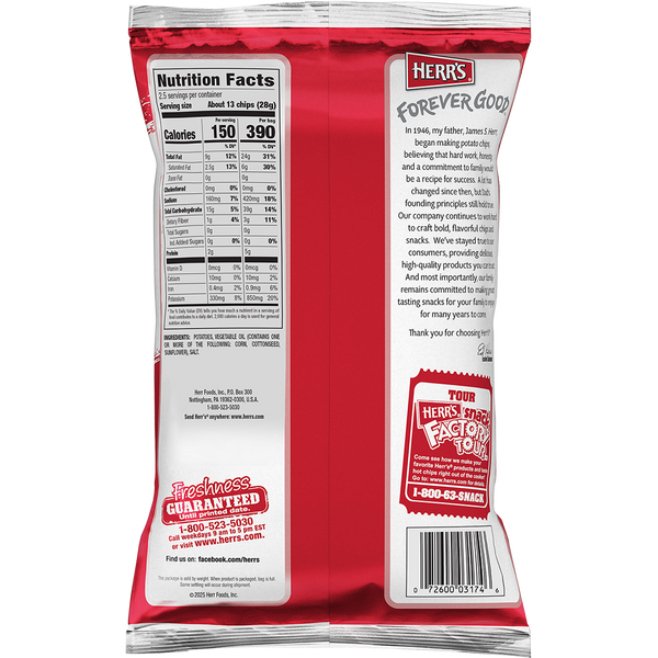 Herr's Ripple Chips 2.5oz bag back