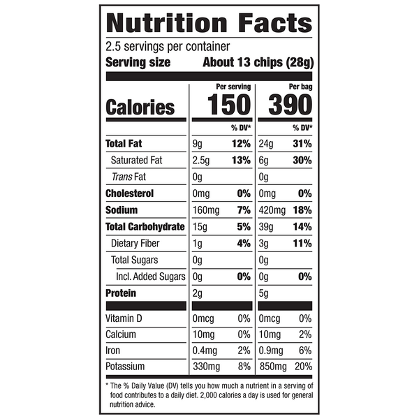 Herr's Ripple Chips 2.5oz bag nutrition