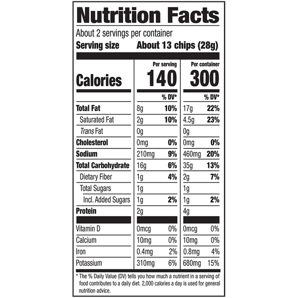 Herr's Boardwalk Salt & Vinegar Kettle Cooked Potato Chips 2.125oz. bag nutrition panel