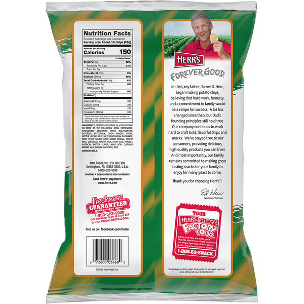 Herr's Sour Cream and French Onion Flavored Chips 7.5oz back