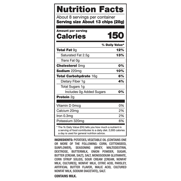 Herr's Sour Cream and French Onion Flavored Chips 7.5oz nutrition
