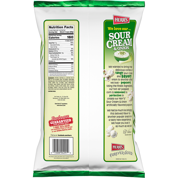 Herr's Sour Cream & Onion Flavored Popcorn 6oz back