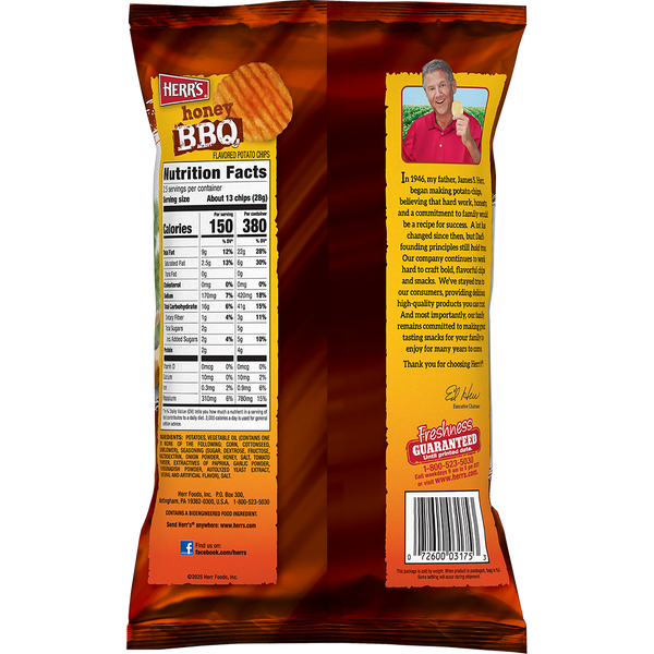 Herr's Honey BBQ chips 2.5oz bag back