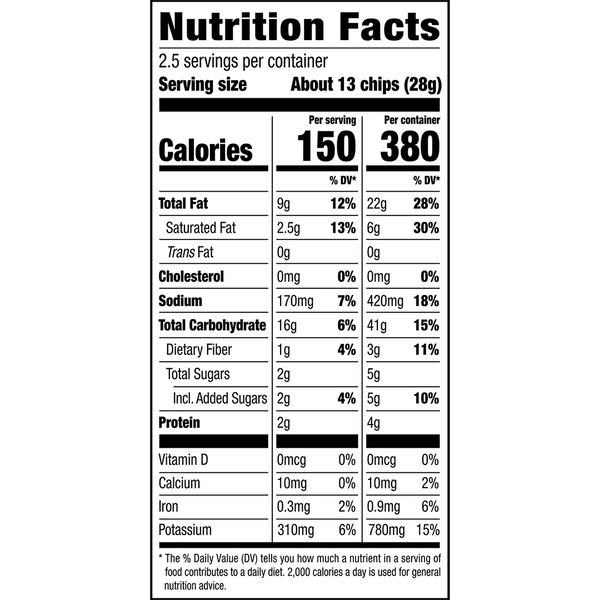 Herr's Honey BBQ chips 2.5oz bag nutrition