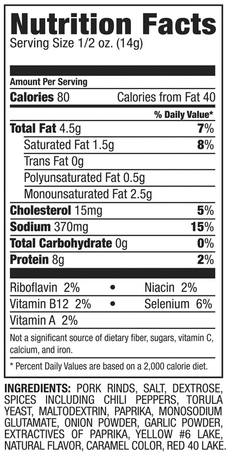 Nutrition Facts and Ingredients For hot rinds