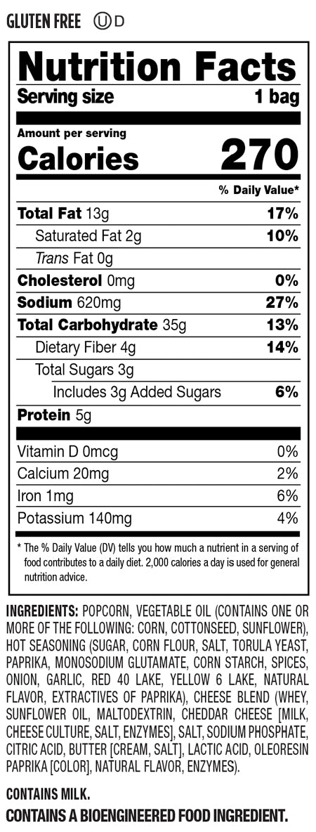 Nutrition Facts and Ingredients For hot cheese popcorn