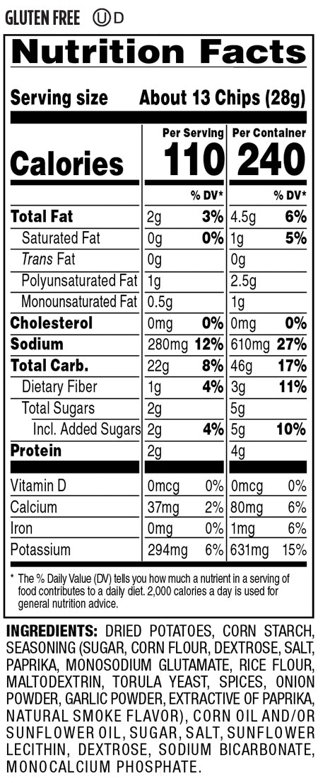 Nutrition Facts and Ingredients For bbq baked crisps