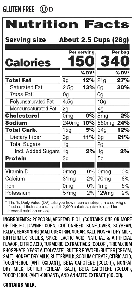 Nutrition Facts and Ingredients For fire roasted sweet corn popcorn
