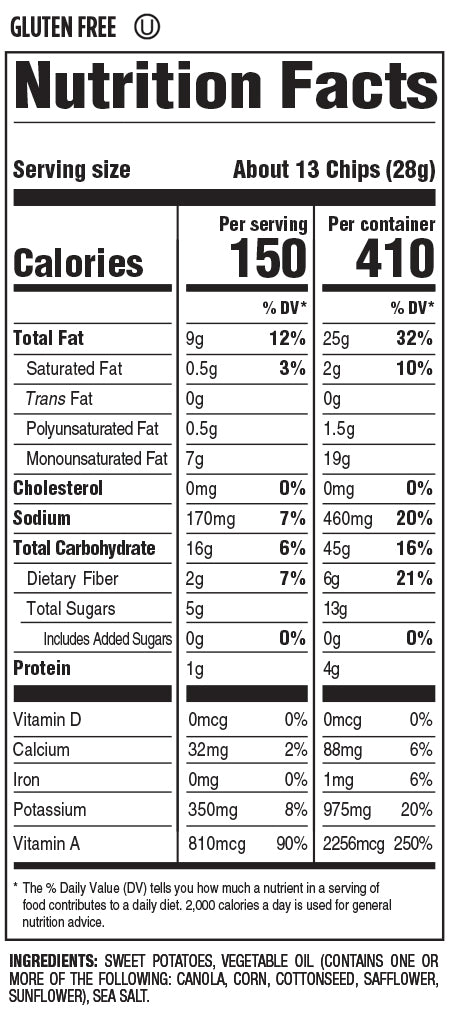 Nutrition Facts and Ingredients For kettle cooked sweet potato chips
