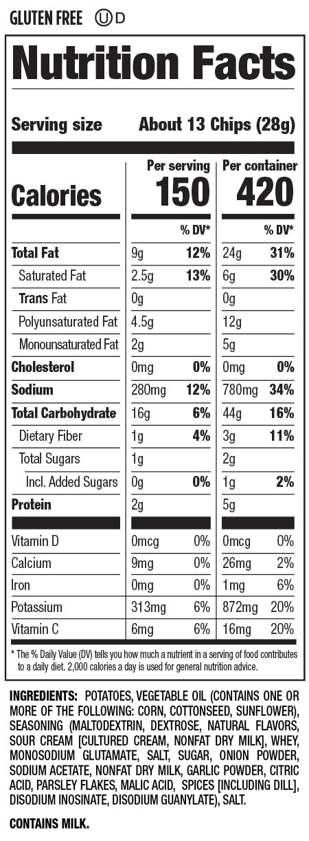 Nutrition Facts and Ingredients For creamy dill chips