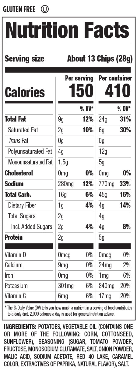 Nutrition Facts and Ingredients For ketchup chips