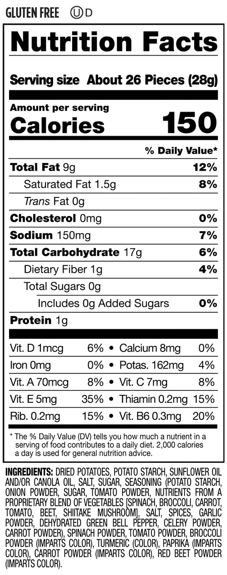 Nutrition Facts and Ingredients For vegetable snacks