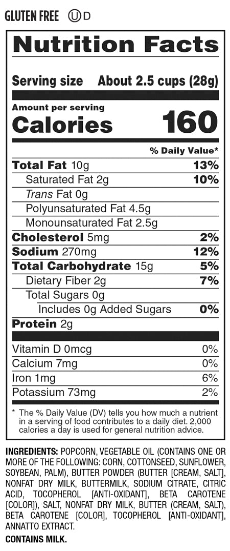 Nutrition Facts and Ingredients For original popcorn