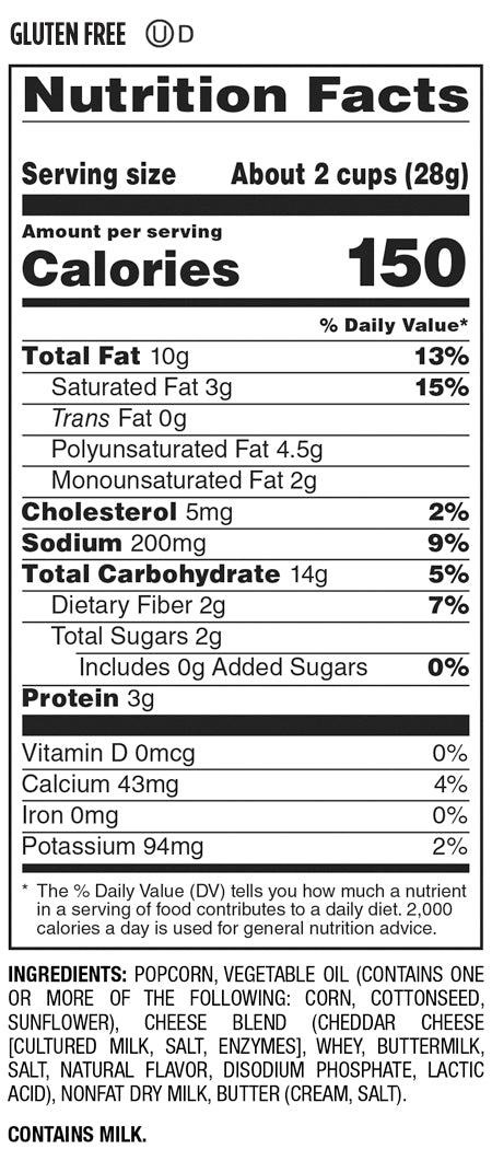 Nutrition Facts and Ingredients For white cheddar popcorn