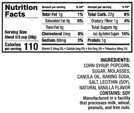 Nutrition Facts and Ingredients For caramel corn