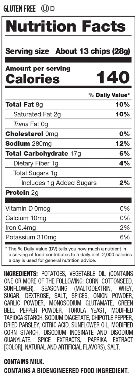 Nutrition Facts and Ingredients For kettle cooked jalapeno chips