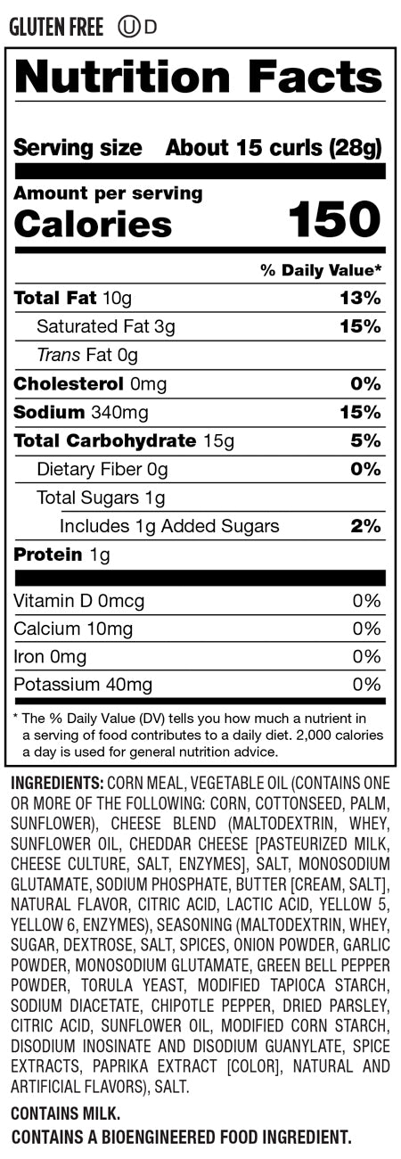 Nutrition Facts and Ingredients For jalapeno popper cheese curls