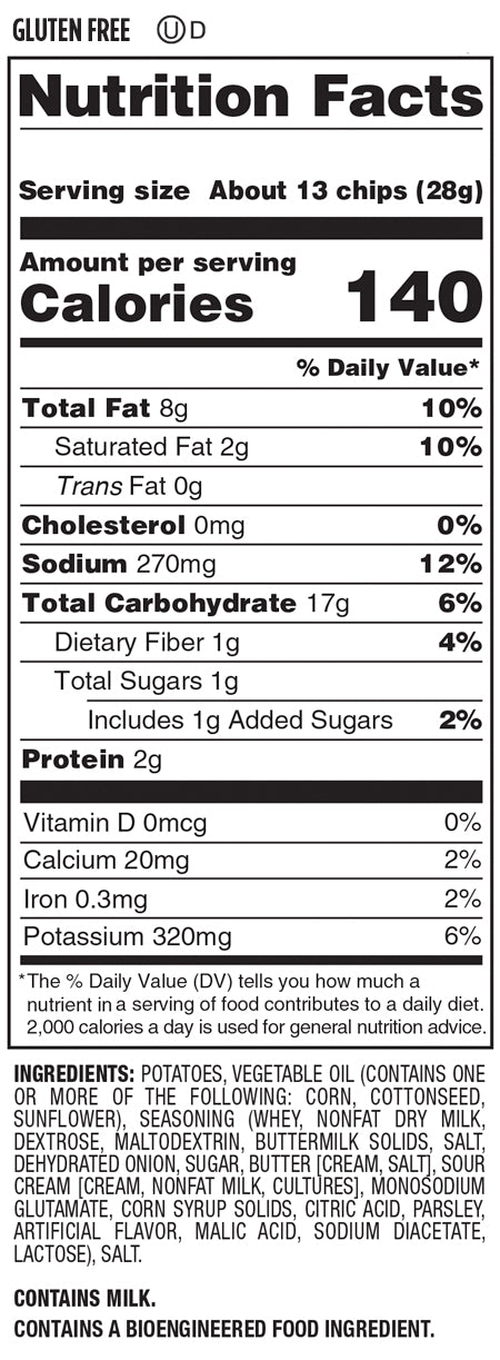 sour cream and onion lays nutrition facts