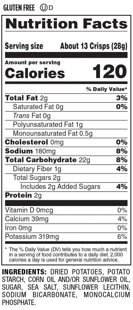 Nutrition Facts and Ingredients For ripple baked crisps