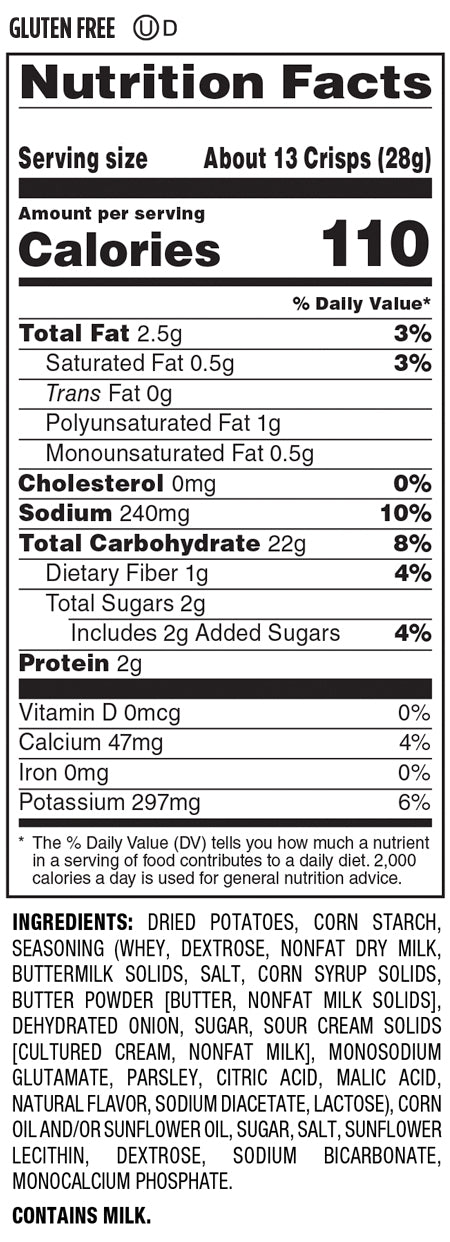 Nutrition Facts and Ingredients For sour cream and onion baked crisps