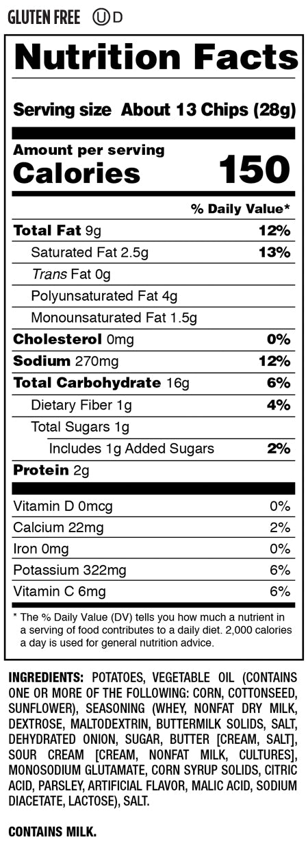 Nutrition Facts and Ingredients For sour cream and onion chips