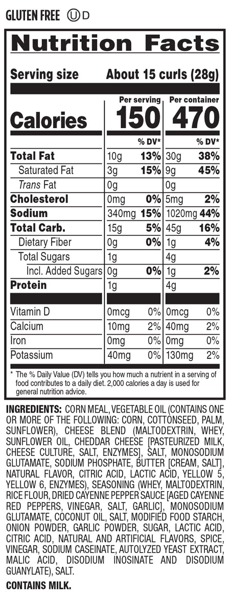 Nutrition Facts and Ingredients For buffalo blue cheese curls