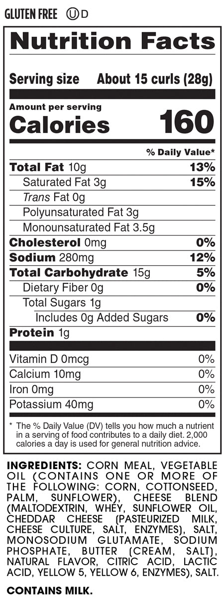 Nutrition Facts and Ingredients For cheese curls