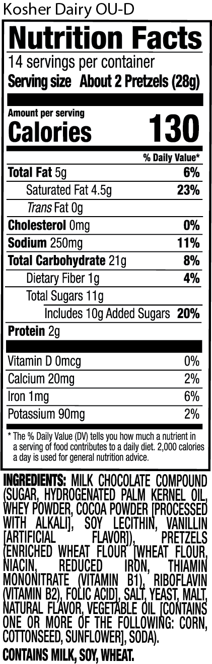 Nutrition Facts and Ingredients For chocolate pretzels tub
