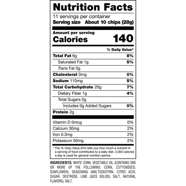 Nutrition Facts and Ingredients For Lime Tortilla chips